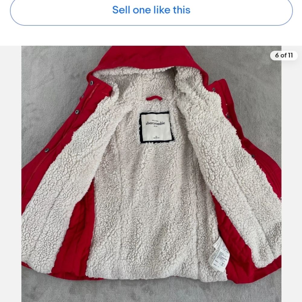 Abercrombie & Fitch Red Puffer Jacket with White Lining